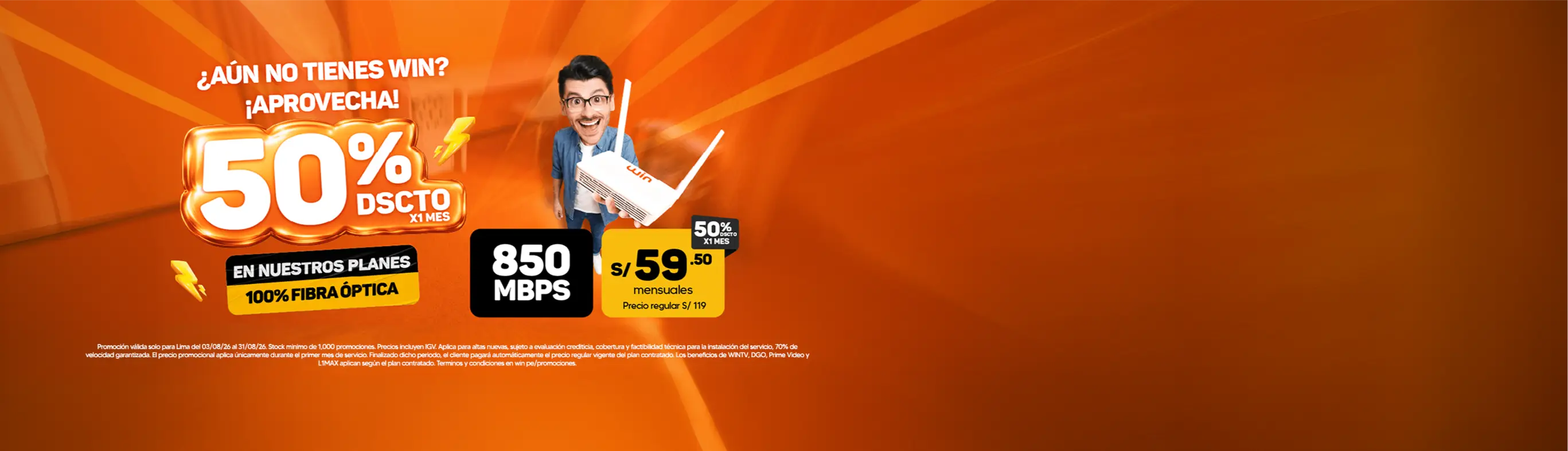 Internet WIN Fibra Óptica — Planes desde S/109/mes